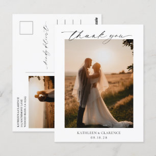 Carte Postale Remerciement de mariage élégant noir et blanc clas