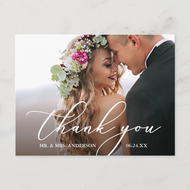 Carte Postale Remerciement de mariage en calligraphie élégante m (Devant)