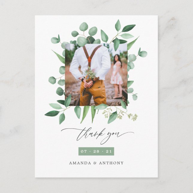 Carte Postale Remerciement de mariage Eucalyptus Forêt de Bois (Devant)