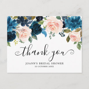Carte Postale Remerciement de mariage floral bleu marine botaniq