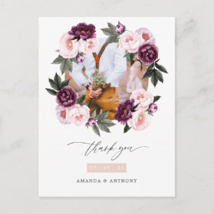 Carte Postale Remerciement de mariage floral en velours profond 