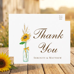 Carte Postale Remerciement de mariage floral jaune tournesol rus
