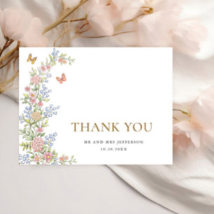 Carte Postale Remerciement de mariage floral rose pastel Orné gr