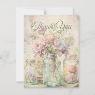 Carte Postale Remerciement de mariage floral vintage pour la mar