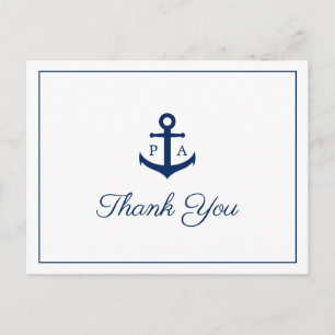 Carte Postale Remerciement de mariage nautique Monogramme Ancre
