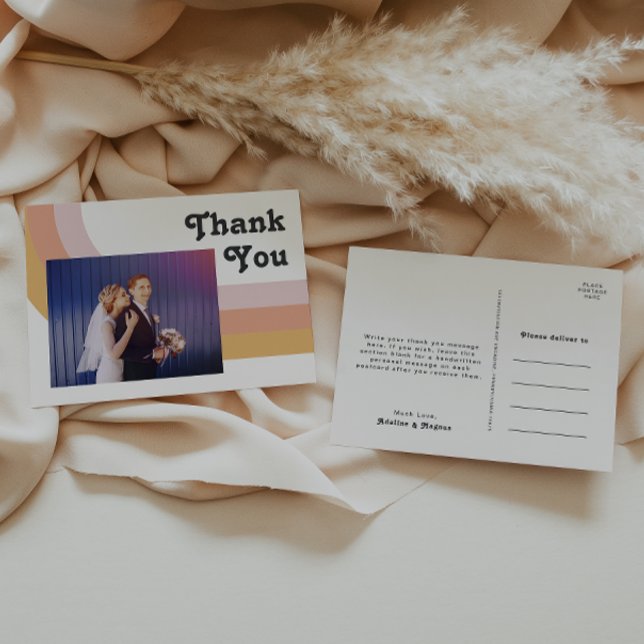 Carte Postale Remerciement de mariage photo arc-en-ciel rétro mo (Créateur téléchargé)