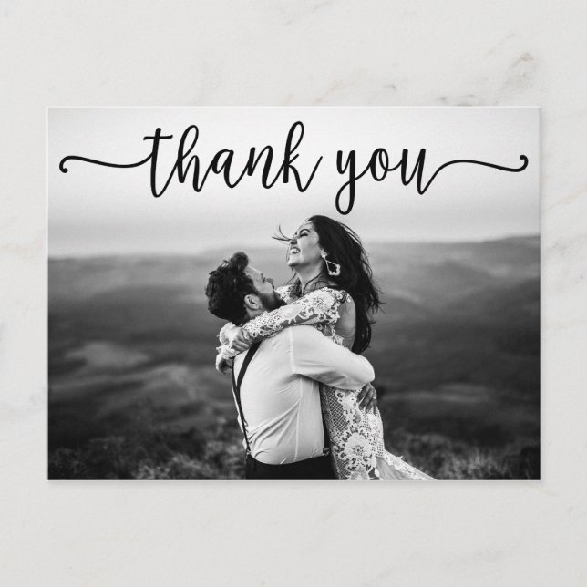 Carte Postale Remerciement de mariage photo Black Swash Script (Devant)