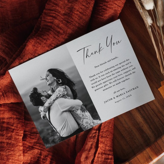 Carte Postale Remerciement de mariage photo écriture moderne (Créateur téléchargé)