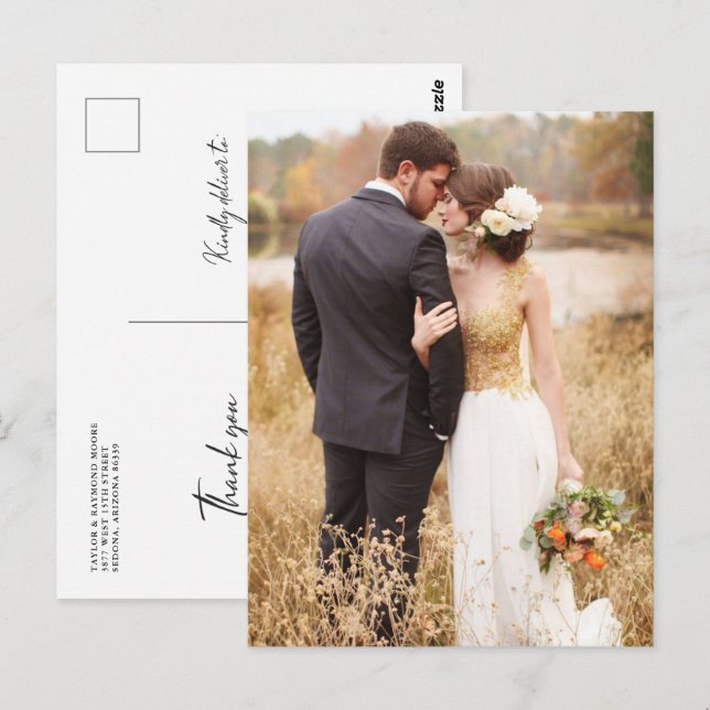 Carte Postale Remerciement de mariage photo moderne (Devant / Derrière)