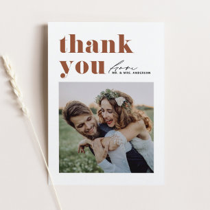 Carte Postale Remerciement de mariage photo typographie terracot