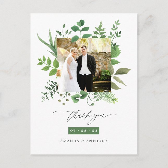 Carte Postale Remerciement de mariage pour la verdure de la forê (Devant)