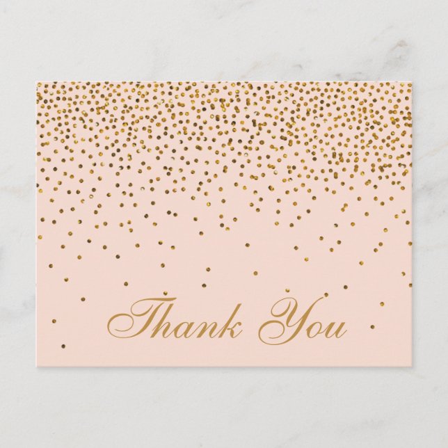 Carte Postale Remerciement de mariage Rose Pâle & Confettis Doré (Devant)