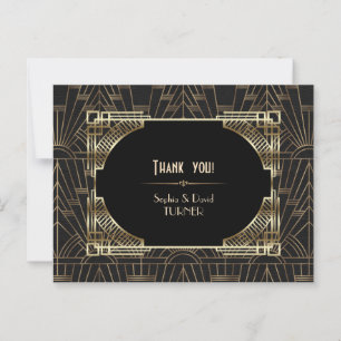 Carte Postale Remerciement de mariage Royal Gold Black Gatsby le