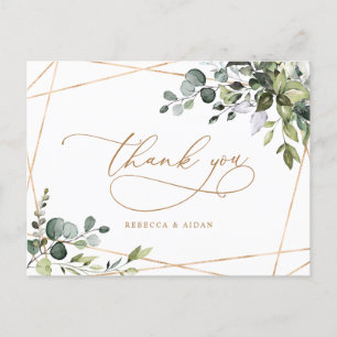 Carte Postale Remerciement de mariage texte or à verdure d'eucal