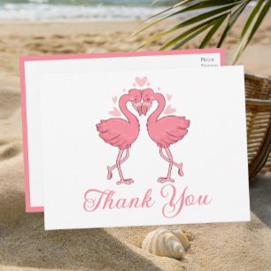 Carte Postale Remerciement de mariage tropical rose flamant