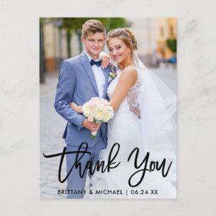 Carte Postale Remerciement de photo de couple de mariage en écri
