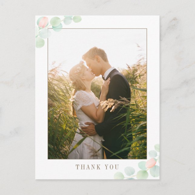 Carte Postale Remerciement de photo de mariage à l'aquarelle d'e (Devant)