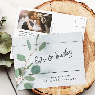 Carte Postale Remerciement de photo de mariage au eucalyptus rus