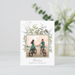 Carte Postale Remerciement de photo de mariage de feuillage à l'