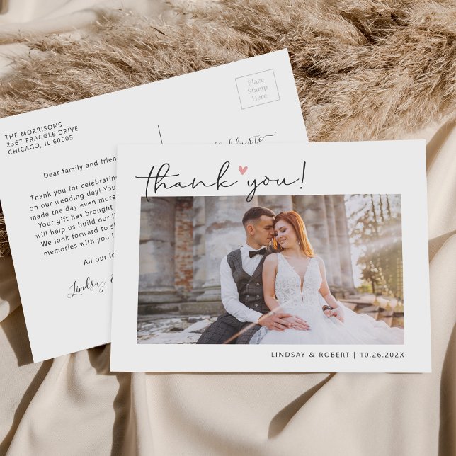 Carte Postale Remerciement de photo de mariage de script simple  (Créateur téléchargé)