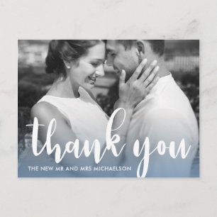 Carte Postale Remerciement de photo de mariage de script simple 