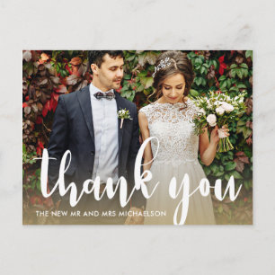 Carte Postale Remerciement de photo de mariage de script simple 