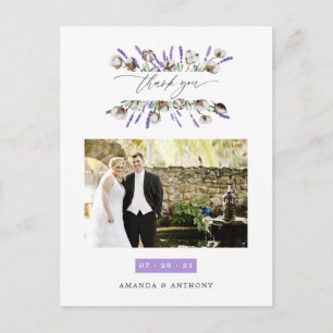Carte Postale Remerciement de photo de mariage en coton lavande