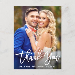Carte Postale Remerciement de photo de mariage en écriture bross