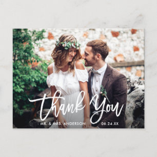 Carte Postale Remerciement de photo de mariage en écriture bross