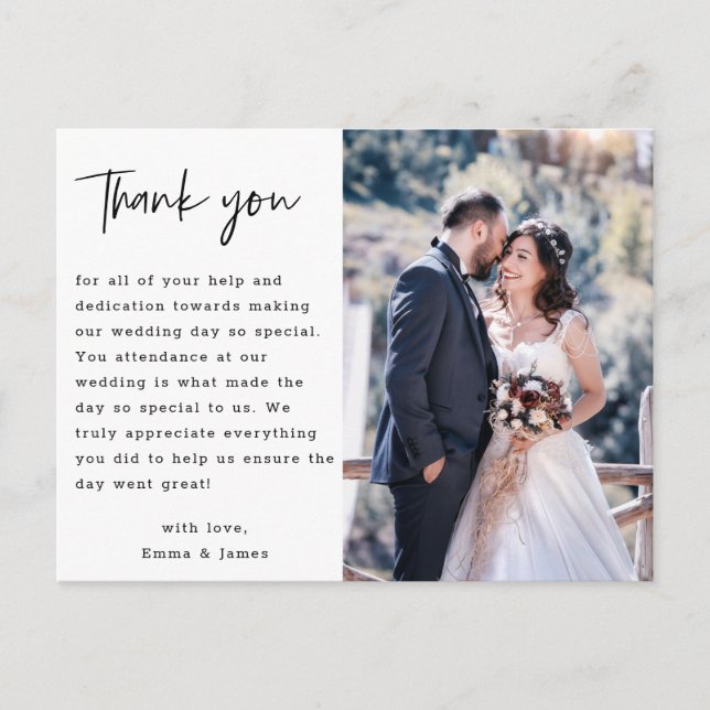 Carte Postale Remerciement de photo de mariage en lettrage rusti (Devant)