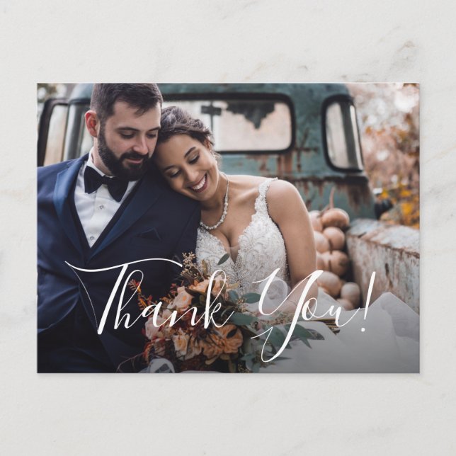 Carte Postale Remerciement de photo de mariage floral bleu pouss (Devant)