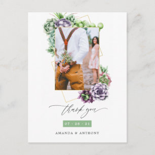Carte Postale Remerciement de photo de mariage géométrique de pl