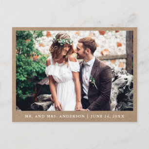 Carte Postale Remerciement de photo de mariage minimaliste Kraft
