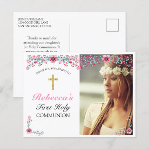 Carte Postale Remerciement de première communion croix dorée fle