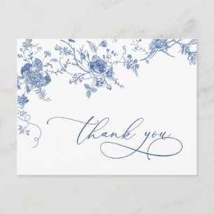 Carte Postale Remerciement floral bleu élégant victorien françai