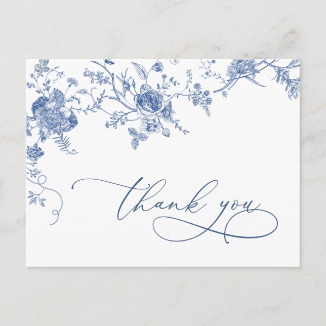 Carte Postale Remerciement floral bleu élégant victorien françai (Devant)