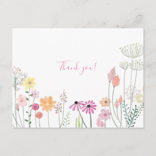 Carte Postale Remerciement floral minimaliste (Devant)