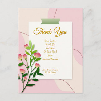 Carte Postale Remerciement floral rose et or à l'aquarelle éléga