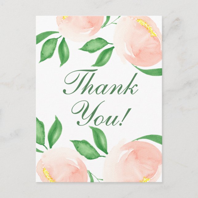 Carte Postale Remerciement Floral Rose Pêche Chic (Devant)