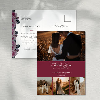 Carte postale remerciement florale rose romantique