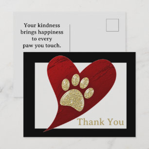 Carte Postale Remerciement Garde d'Animaux Empreinte de Patte en
