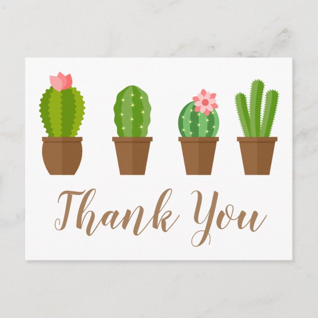 Carte Postale Remerciement Illustration de Cactus Vert et Rose M (Devant)