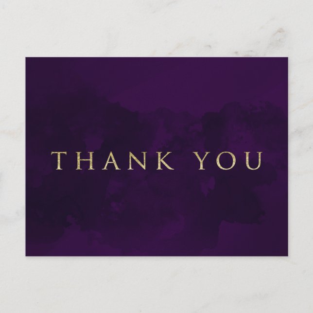 Carte Postale Remerciement Moderne Glamour Violet Noir & Or (Devant)