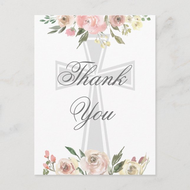Carte Postale Remerciement personnalisé chrétien floral rose élé (Devant)