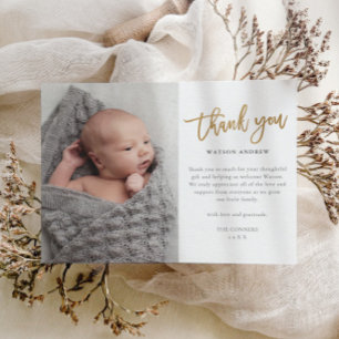 Carte Postale Remerciement Photo Bébé Écriture Moderne
