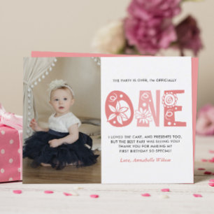 Carte Postale Remerciement pour 1er anniversaire Rose Pâle