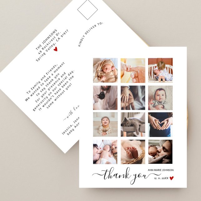 Carte Postale Remerciement pour Baby Shower Collage de 12 photos (Créateur téléchargé)