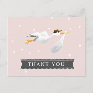 Carte Postale Remerciement pour Baby Shower Stork
