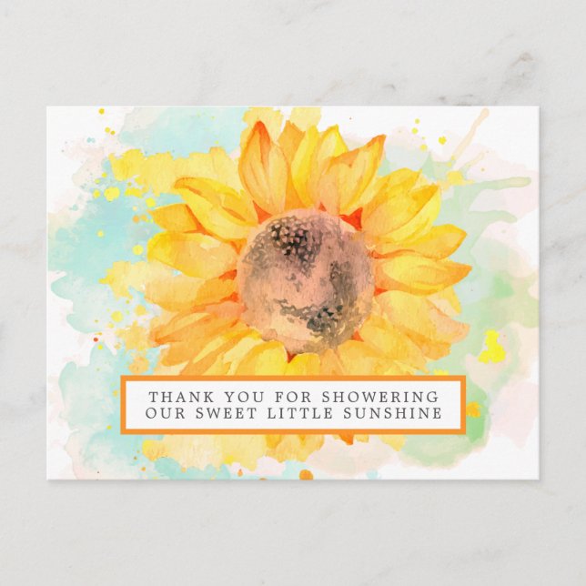 Carte Postale Remerciement pour Baby Shower Tournesol Aquarelle (Devant)