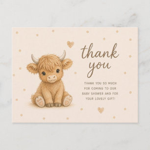 Carte Postale Remerciement pour Baby Shower Veau de Highland Béb